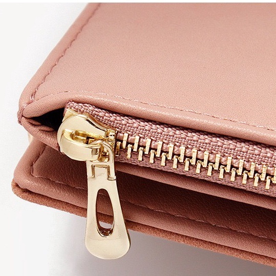 Ví nữ đựng tiền nhiều ngăn 575  khóa bấm chất da retro phong cách thanh lịch