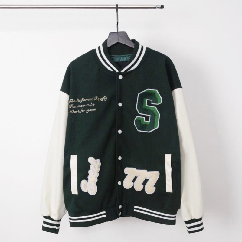 Jacket varsity S xanh green KPis Clothes form rộng oversize unisex nam nữ