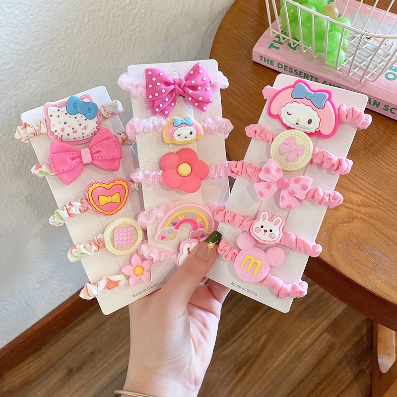 Bộ 5 Dây Buộc Tóc Cao Su Kiểu Hàn Quốc Dễ Thương Cho Bé|Dây Cột Tóc Cỡ Lớn Thiết Kế Dễ Thương Cho Nữ|Dây Buộc Tóc Đàn Hồi Tốt Không Đau Cho Bé