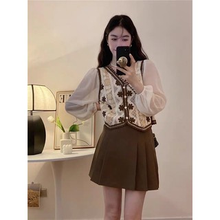 Áo len thổ cẩm phối voan lụa tay bồng