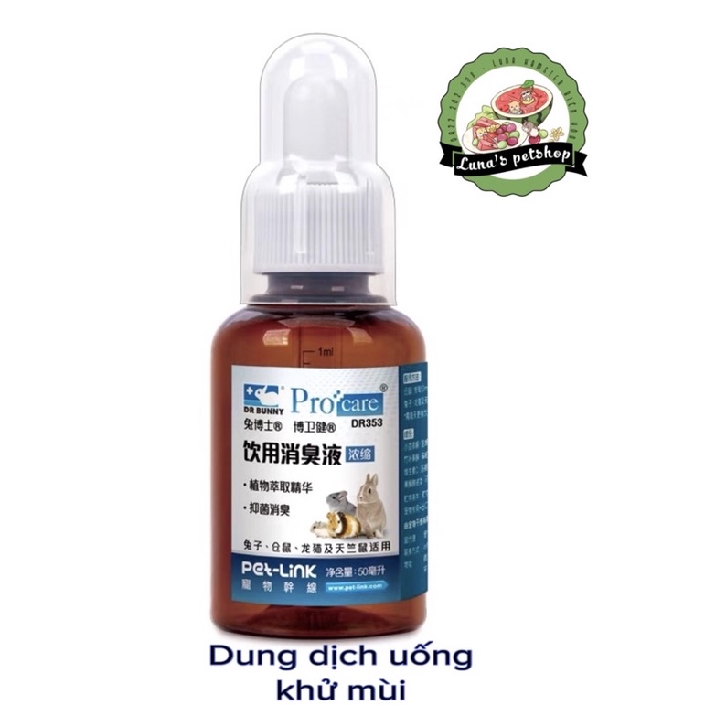 Dung dịch khử mùi hôi nước tiểu Dr.Bunny cho thú nuôi 50ml. Date mới