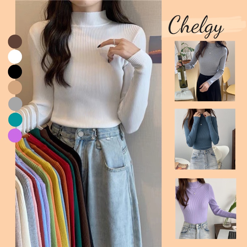Áo len nữ cổ 3 phân dài tay Chelgy chất liệu len tăm Freesize basic cổ tròn tôn dáng hàng quảng châu CG-ALT101