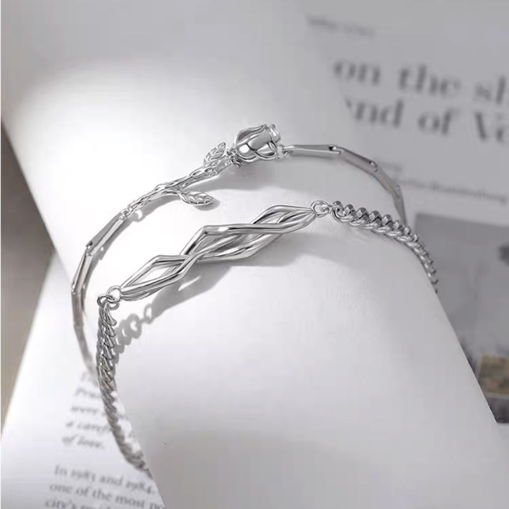 Vòng tay mạ bạc 925 thiết kế đơn giản thời trang cho cặp đôi nam nữ kiểu dáng Hoa Hồng