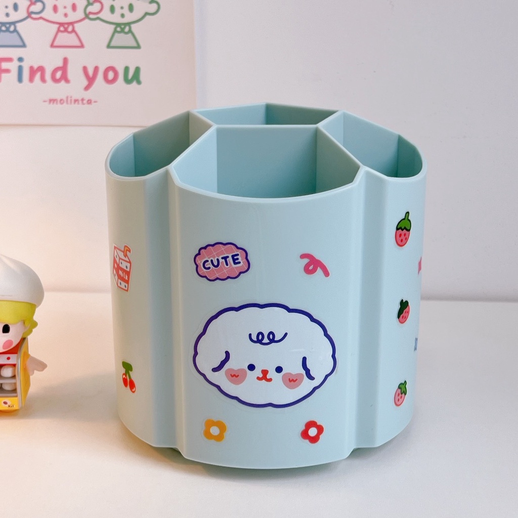 Ống đựng bút 6 ô xoay 360 độ có kèm Sticker - shop Liam