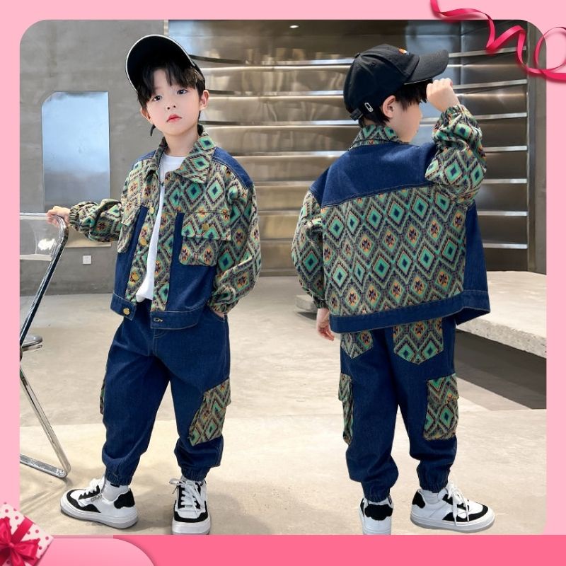 Bộ Quần Áo Denim Thời Trang Xuân Thu Phong Cách Hàn Quốc Mới Cho Bé Trai