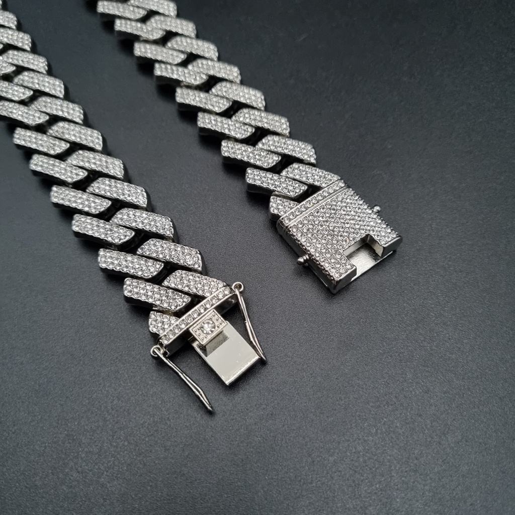 Vòng tay nam vòng tay đính đá cuban khóa hộp Prong Cuban Link 20mm