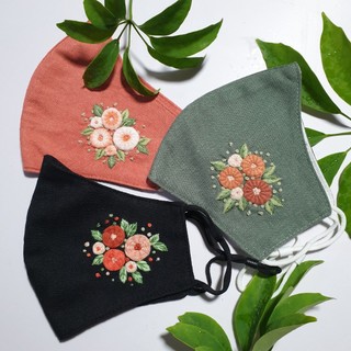 Khẩu trang thêu tay vải linen JL66