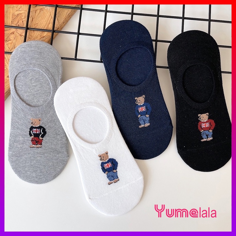 Set 5 đôi vớ lười Unisex hình Gấu Mỹ chống trượt gót full túi zip