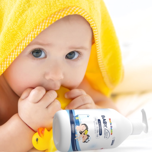 Sữa Tắm Gội Toàn Thân Chai 500ml Cho Bé Không Cay Mắt 3in1 Hương Đào Thơm Mát Smile Bubble