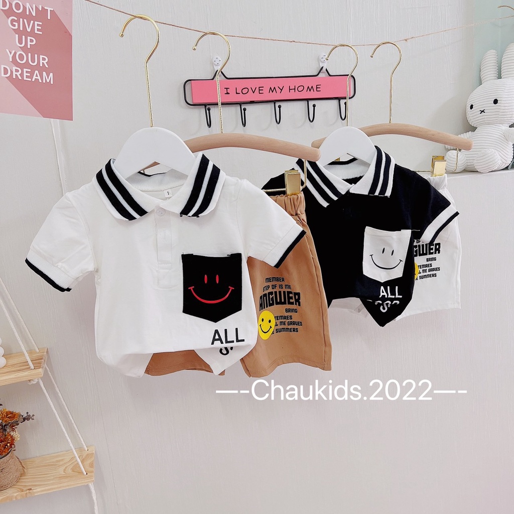 Bộ quần áo cộc tay bé trai, Sét áo polo kèm quần kaki cho bé size 8-20 kg- Bm_babyshop68
