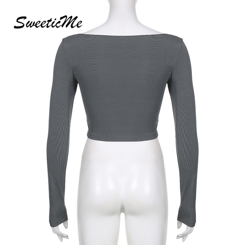 Áo Thun Tay Dài Cổ Chữ V Dáng Ôm In Họa Tiết Thời Trang Cho Bạn Gái