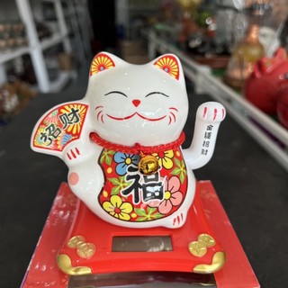 Mèo thần tài vẫy tay năng lượng mặt trời-gốm sứ cao cấp size 11cm