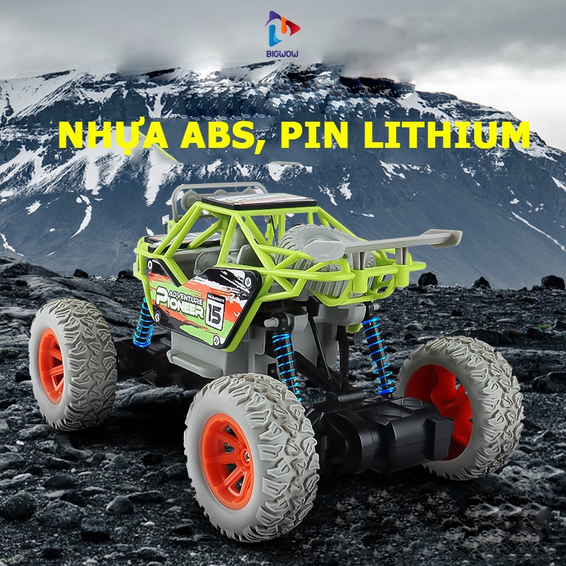 Ô tô điều khiển từ xa, ô tô điều khiển địa hình siêu bền với 3 đèn LED, Pin Lithium, nhựa ABS, bigwow đồ chơi thông minh