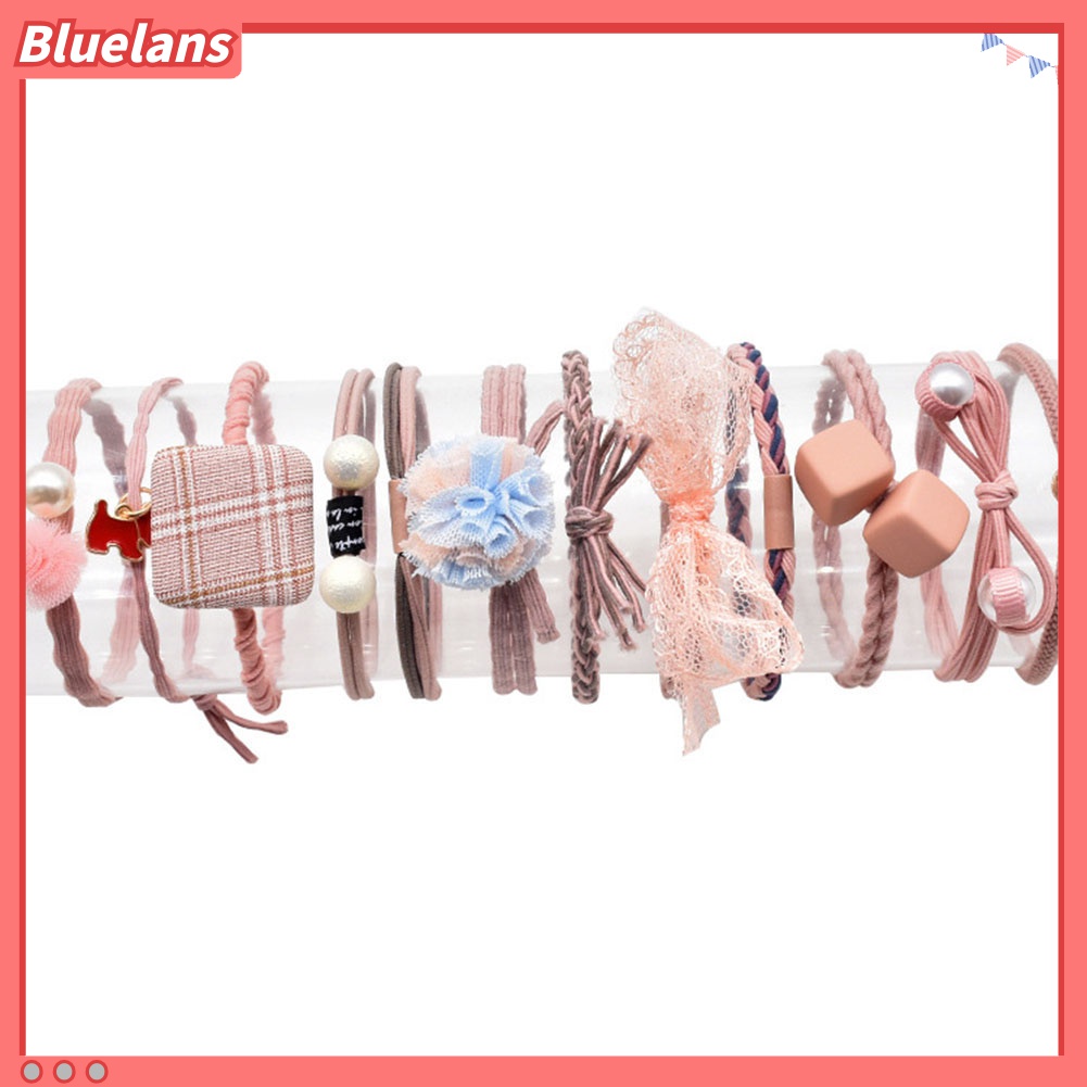 Set 12 Dây Cột Tóc Co Giãn Đính Nơ / Ngọc Trai Giả 48h Cho Nữ Giá Đỡ