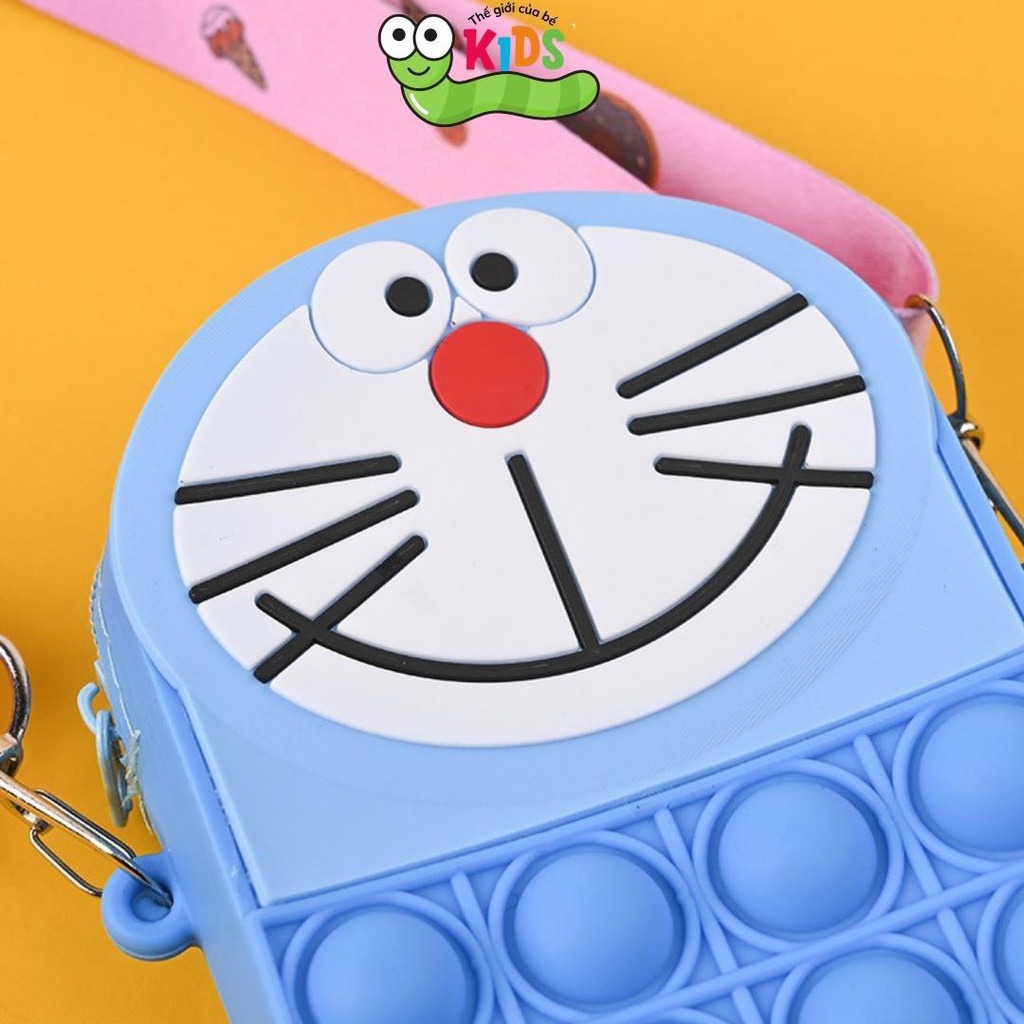 Túi POPIT Doremon dễ thương đeo chéo cho bé bóp bong bóng giảm căng thẳng-Túi POP IT doremon