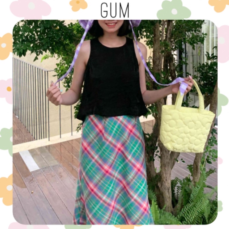 Chân váy caro xòe dáng dài qua gối Checord Skirt