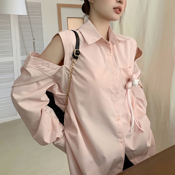 ZHELIHANGFEI Áo Sơ Mi Nữ Tay Dài Hở Vai Thời Trang Cá Tính