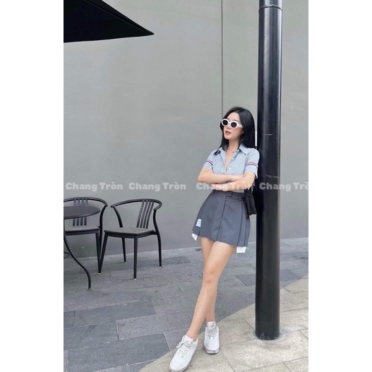 | Chang Tròn | Set Sơ Mi Chân Váy Xám Bigsize - Sẵn XXL