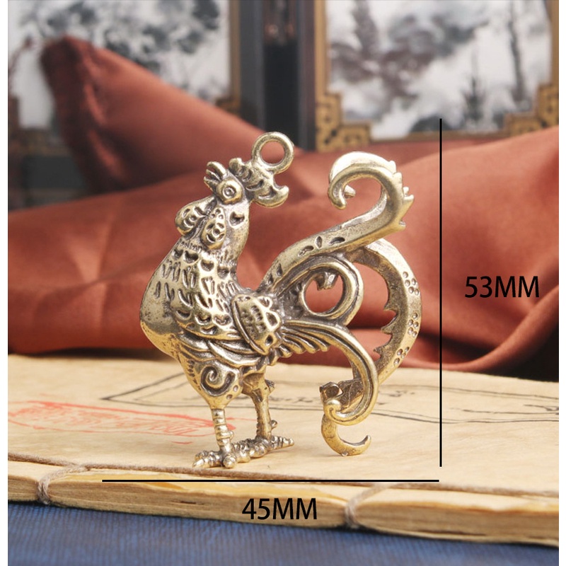 Móc khóa đồng thau hình con gà trống may mắn bền đẹp.