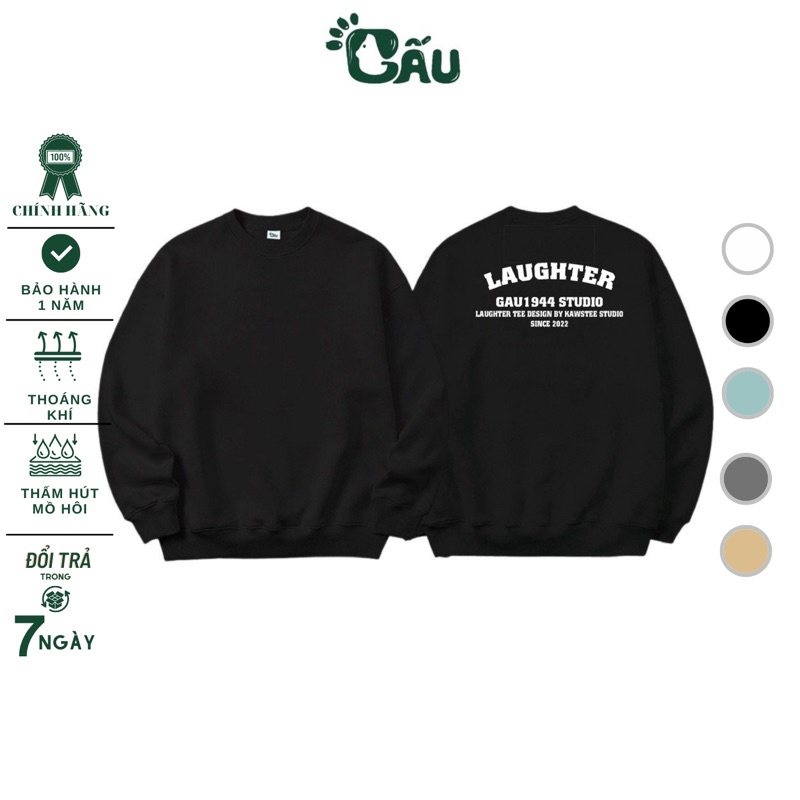 Áo sweater GẤU 194 vải thu đông co dãn, dày dặn mềm mịn form rộng phong cách Unisex - SW Laughter