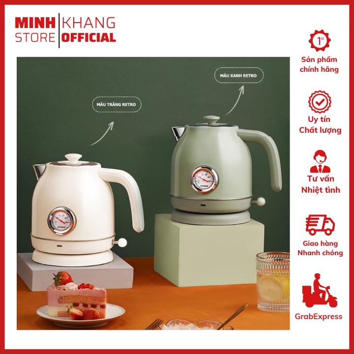 Ấm Đun Nước Siêu Tốc Xiaomi Qcooker Phong Cách Retro Cao Cấp Có Hiển Thị Nhiêt Độ. [Tặng Ổ Chuyển Đổi]