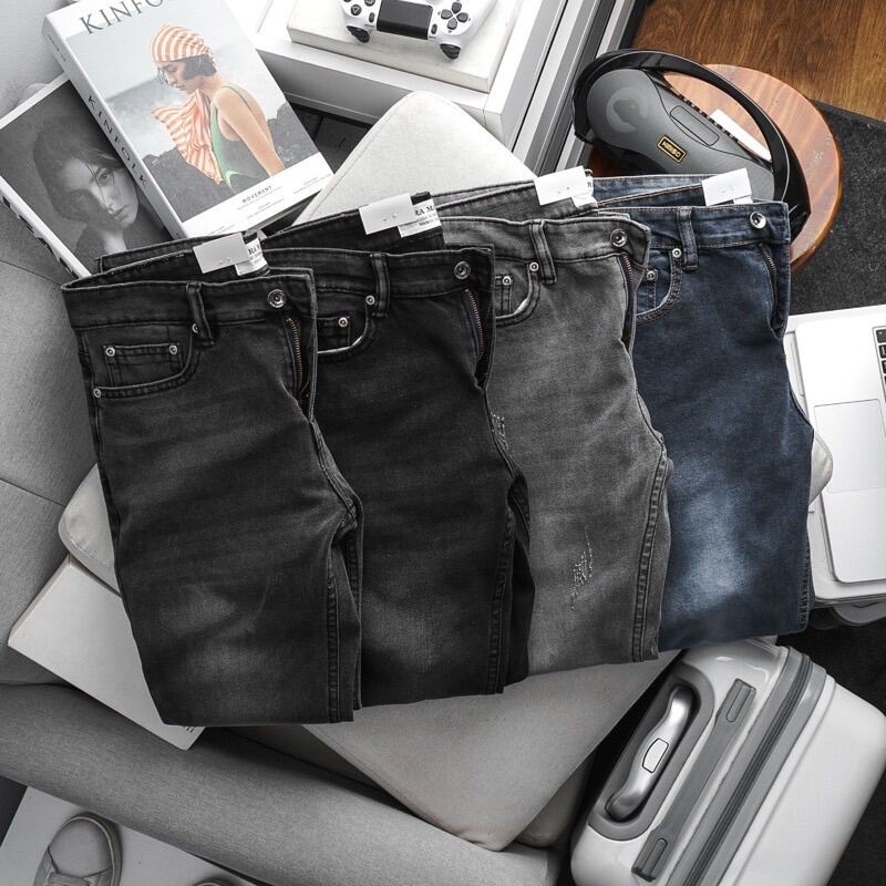 Quần jean dài nam ZR xám đen cào rách,Form Slimfit,chất vải co dãn