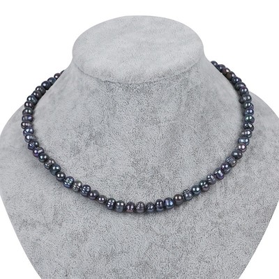 Chuỗi Đeo Cổ 6ly Màu Đen Ánh Xanh Bạc 925 - NTTT014 - Ngọc Trai Trường Thịnh