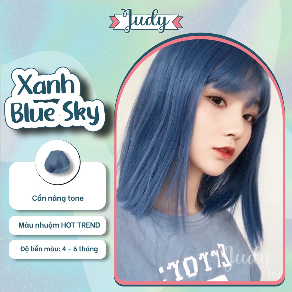 Thuốc nhuộm tóc màu Xanh blue Sky + Tặng gang tay và trợ nhuộm
