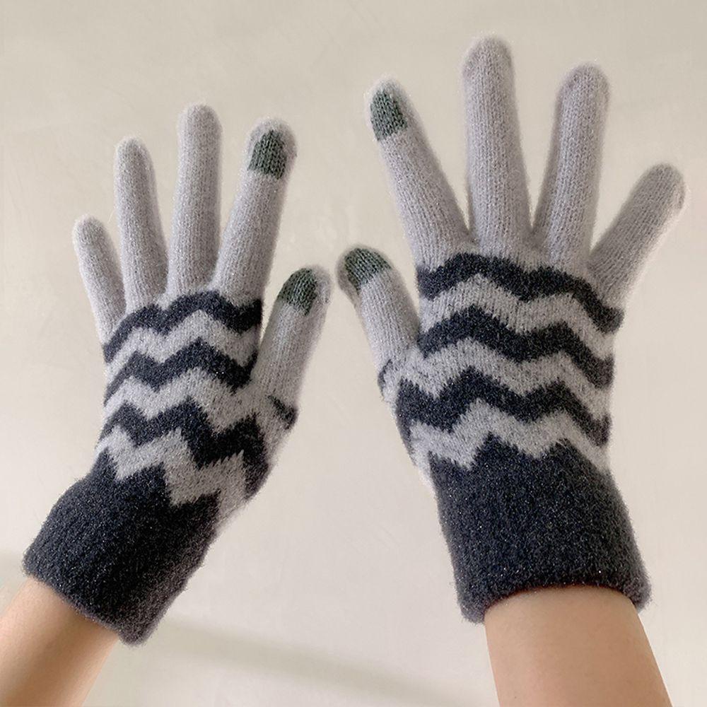 Găng Tay Len Lông Cừu Dày Dặn Hình Sóng Biển Dễ Thương Có Thể Chạm Màn Hình Cảm Ứng