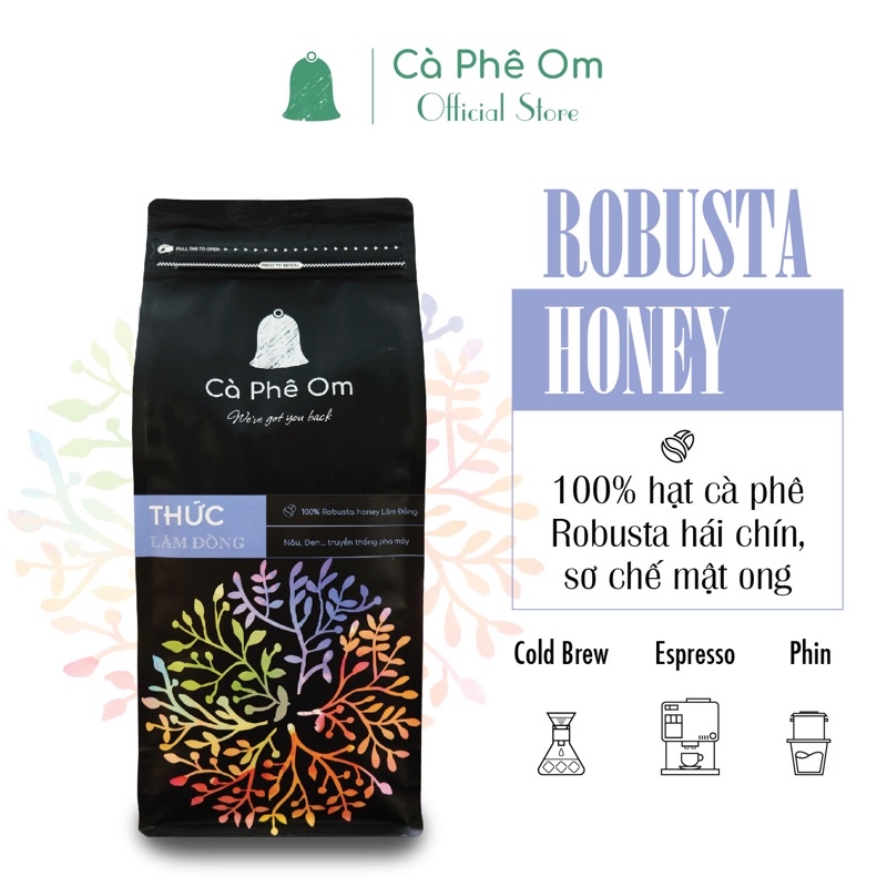 Cà phê rang xay nguyên chất 100% ROBUSTA HONEY pha máy, pha phin vị đậm đà hậu ngọt sô cô la đen hương trái cây