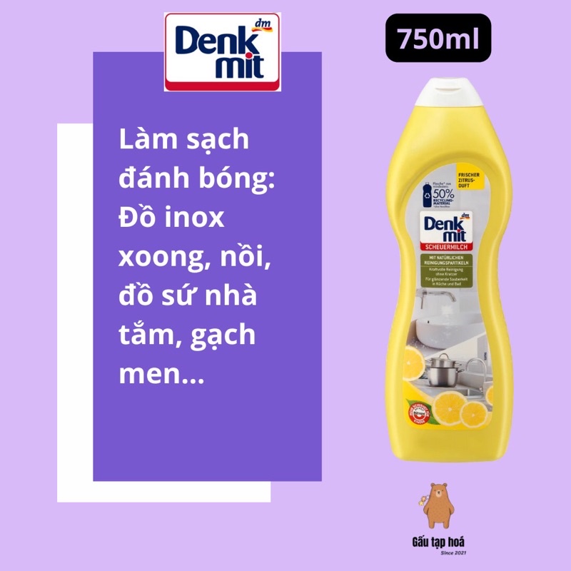 Kem tẩy đa năng Denkmit Schuermilch 750ml dùng cho inox, sứ nhà bếp, nhà tắm - hàng nhập khẩu Đức