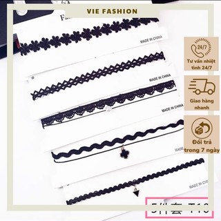Set 5 vòng cổ Choker dây nhung màu đen, phong cách Hàn Quốc