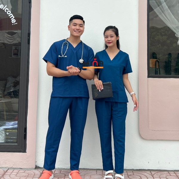 Bộ scrubs bác sĩ, quần áo y tế phẫu thuật - Màu Xanh coban VẢI CAO CẤP (Có hình ảnh thực tế)