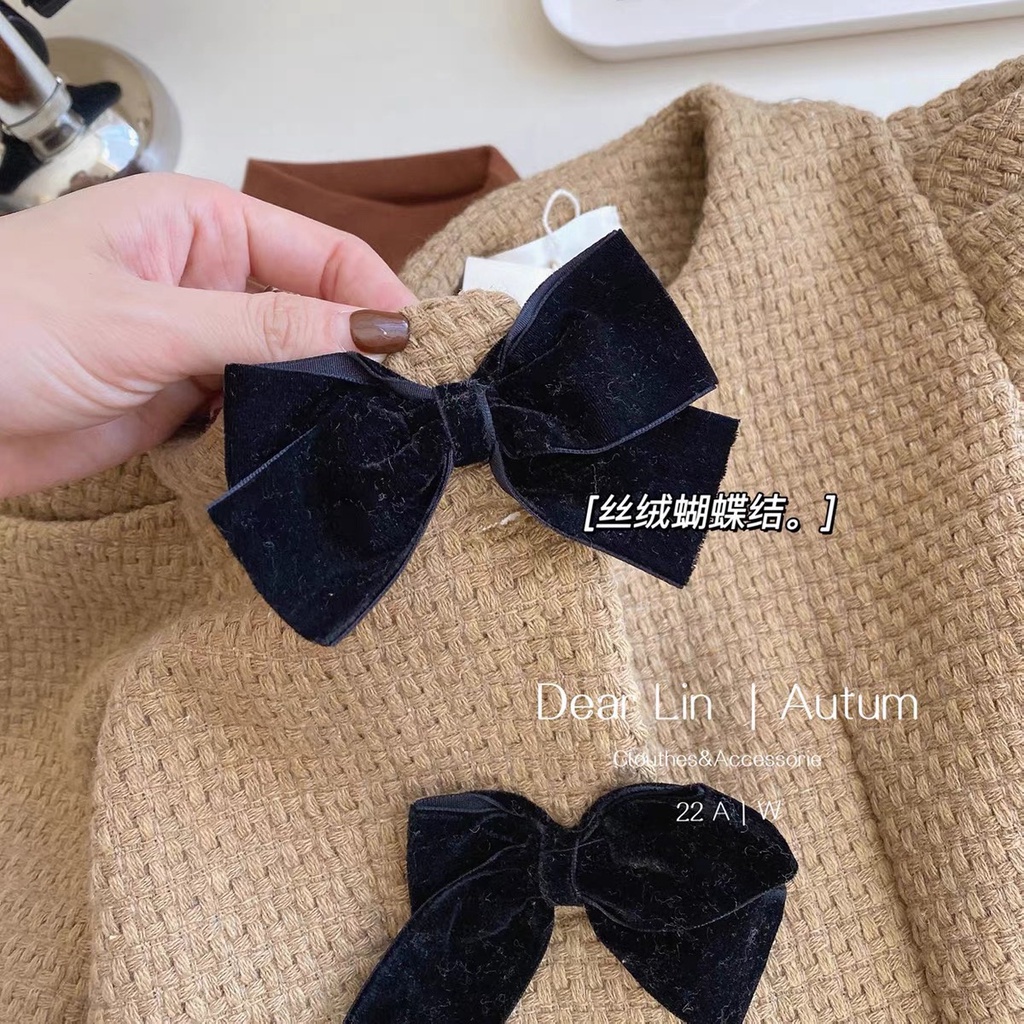Váy cho bé gái, set váy thu đông áo dạ cúc bọc 4 nơ ngọc kèm chân váy nâu xếp ly cho bé 8-18 kg- Bm_babyshop68