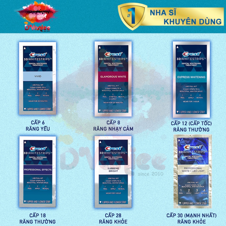 Miếng dán trắng răng Crest 3D Whitestrips - Hàng Mỹ - Trắng Răng - An Toàn