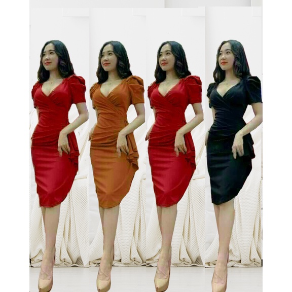 Đầm cổ tim đắp chéo bèo cao cấp