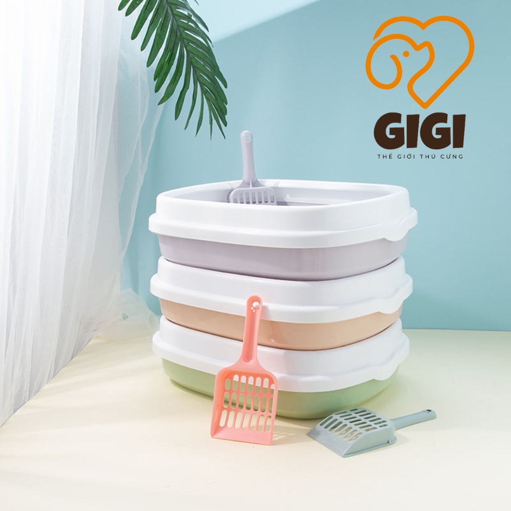 Khay chậu cát vệ sinh cho mèo size trung hình bầu dục nhựa cao cấp tặng kèm xẻng xúc cát - GiGi Pet Shop