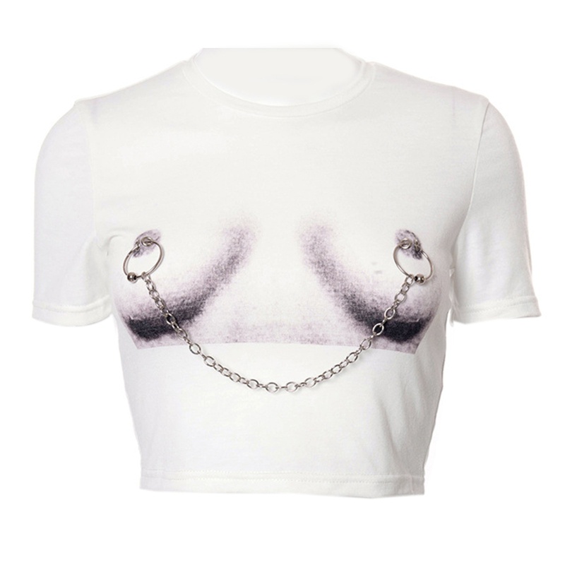 Áo Thun Lửng Tay Dài / Ngắn Dáng Ôm Phối Dây Xích Thời Trang Cho Nữ