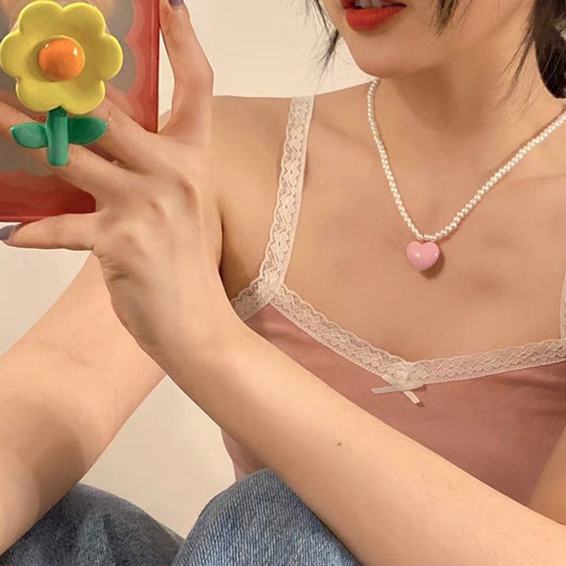 Dây Chuyền Mặt Trái Tim Đính Ngọc Trai Acrylic Phong Cách Mới 2022