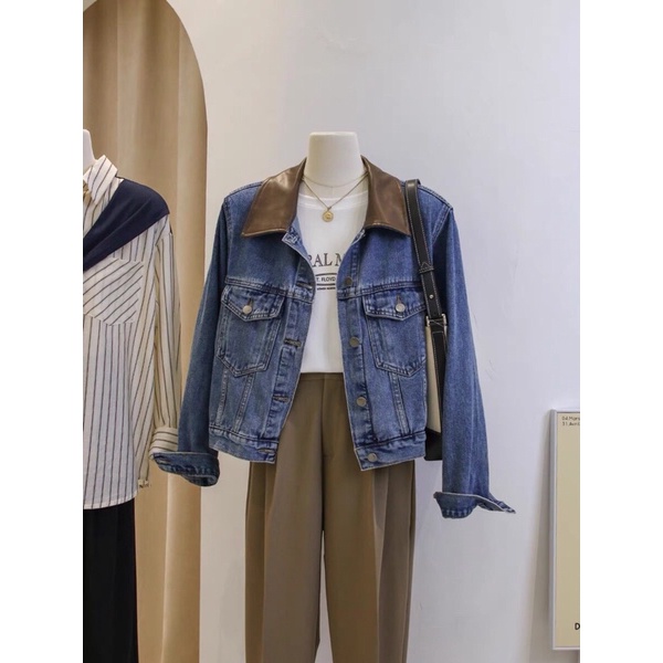 Áo khoác bò denim phối cổ da năng động cá tính
