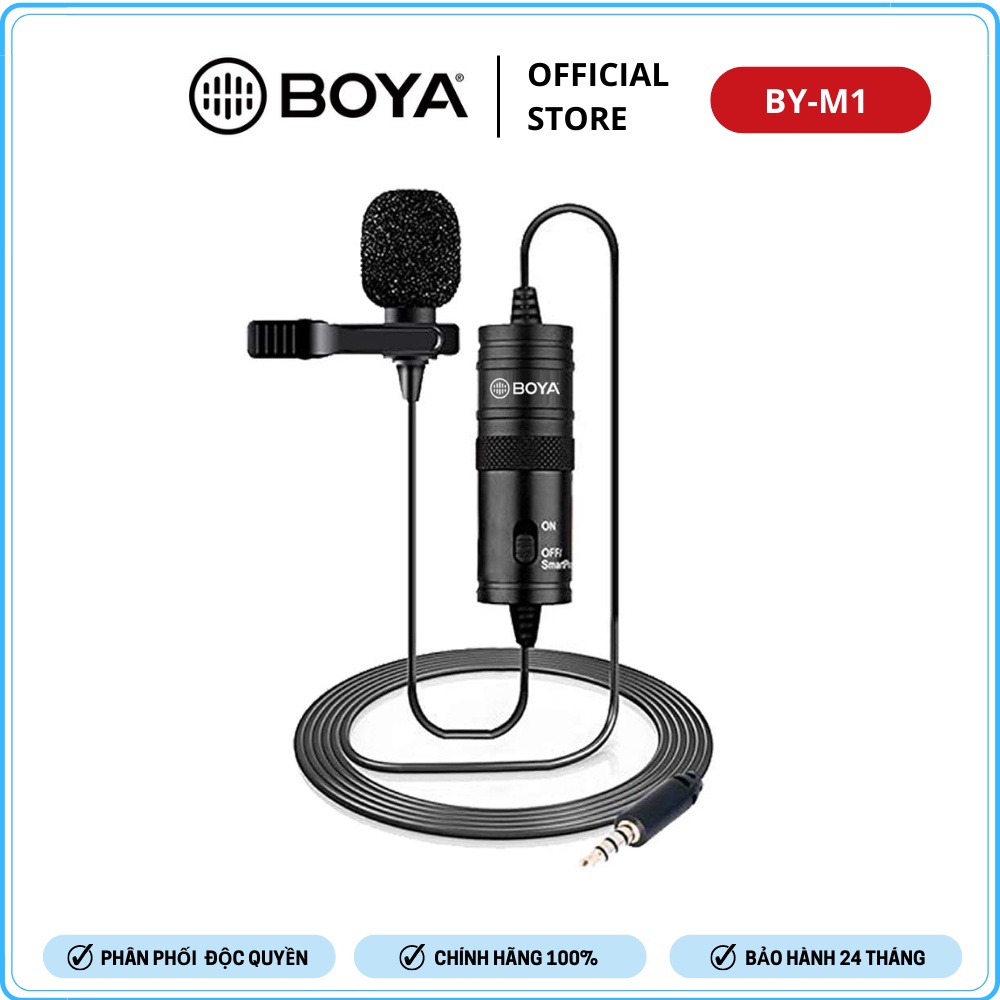 BOYA BY-M1 - Mic Thu Âm Cài Áo Cổng 3.5mm Dành Cho Điện Thoại & Máy Ảnh - Hàng Chính Hãng