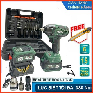 Máy Siết Bulong Máy Bắn Vít T-BOSS MAX TB - 616 Động Cơ Không Chổi Than - Đầu 2 trong 1 - 2 Pin 10cell, Full Đồ Nghề