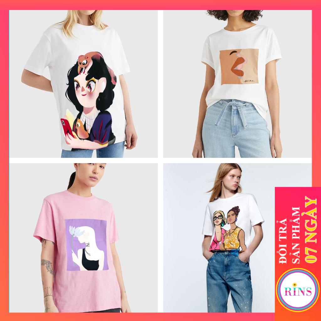 ÁO THUN ZARA VNXK HỌA TIẾT IN - COTTON 100% 4C FORM CHÂU ÂU