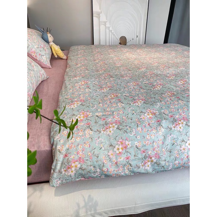 Set Vỏ chăn ga gối Cotton nguyên chất 100% hoạ tiết hoa cành