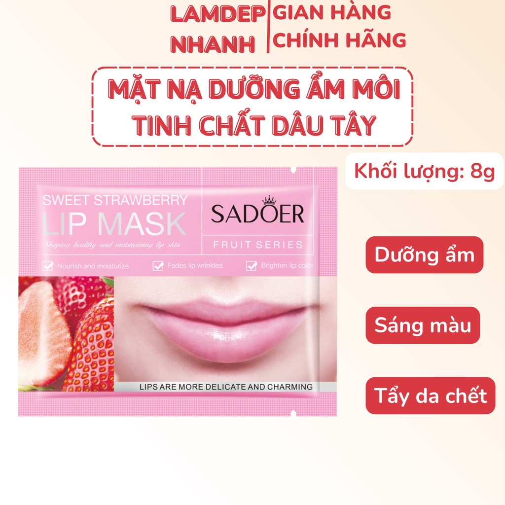 Mặt Nạ Môi Dưỡng Ẩm, Tẩy Da Chết, Cải Thiện Màu Môi chiết xuất Dâu SADOER 8g