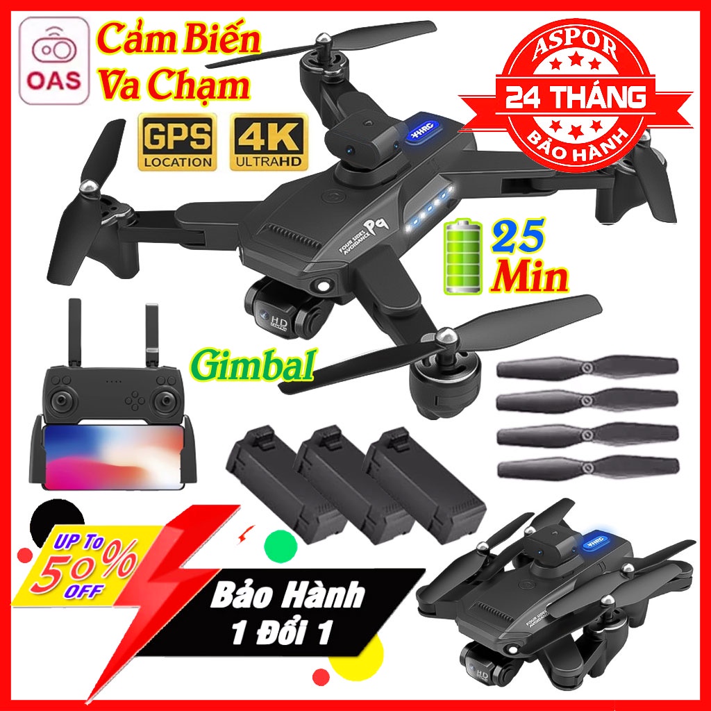 Máy Bay Điều Khiển Từ Xa Giá Rẻ, Drone Camera P9 Pro, Flycam 4K Mini Giá Rẻ, Play Cam Cảm Biến Tránh