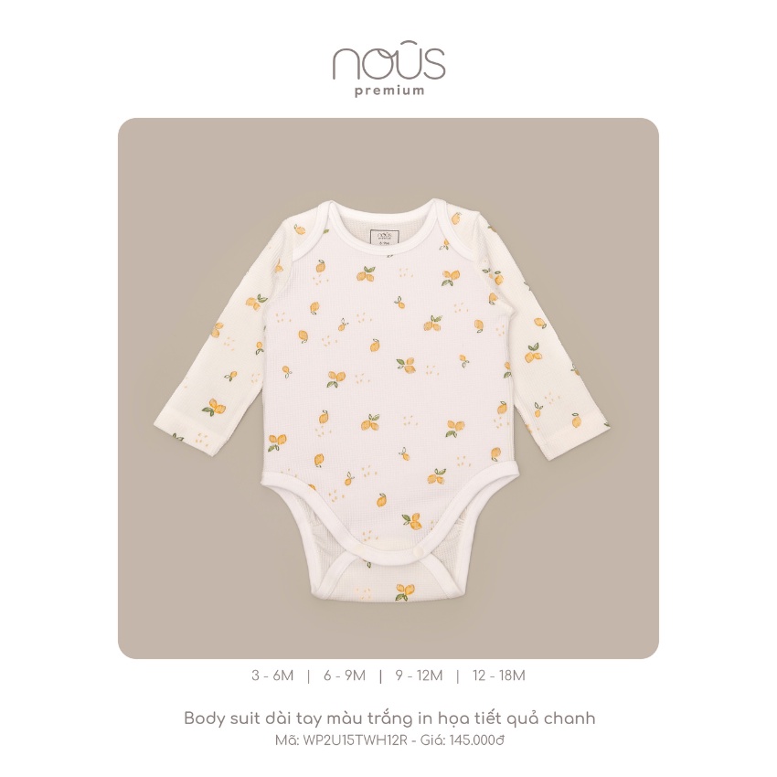 Bộ liền thân cho bé bodysuit dài tay Nous chất liệu Nu Premium mềm mại thoáng mát ( Size từ 3-12M)