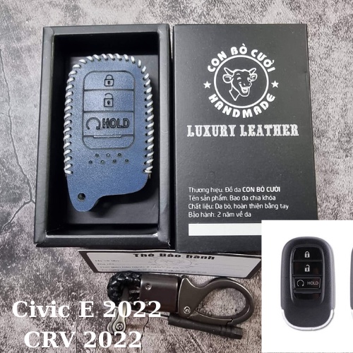 Bao Da Chìa Khóa ô tô Honda Civic E, CRV 2022 ( 3 nút ) Da bò thật cao cấp Bảo hành 2 năm Khắc tên và số điện thoại