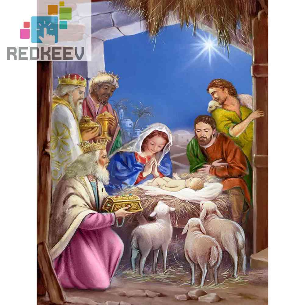 Bộ Tranh Đính Đá 5D Tự Làm Toàn Diện Họa Tiết Chúa Jesus Sinh Ra Được Trang Trí Nhà Cửa