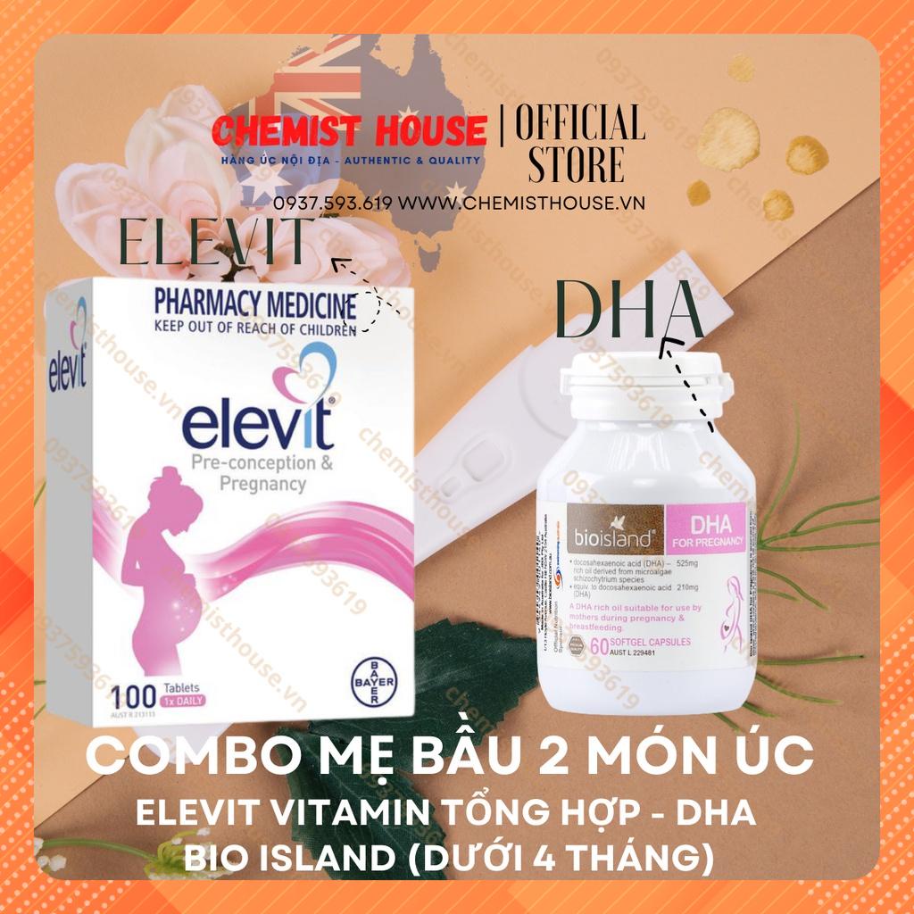 Combo 2 món Vitamin Mẹ Bầu chuẩn Úc Elevit bầu hồng tổng hợp + DHA Bio
